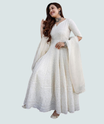 Cream Anarkali Kurta With Duptta 6