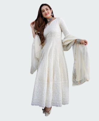 Cream Anarkali Kurta With Duptta 7
