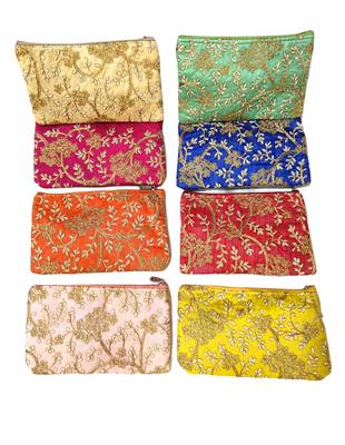 Shree Shyam Products Embroidered Jari Silk Pouch 8 Pcs, Envelopes Bag, Pouch Bag, Ethnic Purse for Event, Casual 1