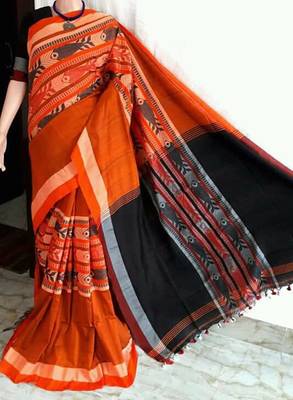 Awesome Fish Khadi Cotton Handloom Saree with Running Blouse Piece 1