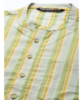 Men Yello And White Printed Straight cotton Kurta With Pyjama 2