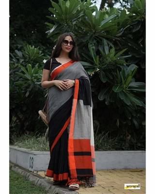 Elegant Khadi Cotton Handloom Saree With Running Blouse Piece 1