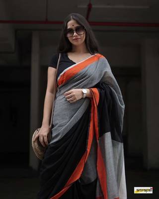 Elegant Khadi Cotton Handloom Saree With Running Blouse Piece 2