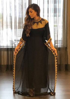 Sale !! Black Moroccan Dubai kaftan farasha abaya long gown zari fancy bedded caftan  1