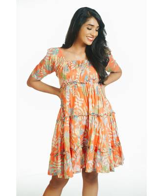Orange Tropical Short Frill Dress 1