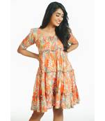 Orange Tropical Short Frill Dress