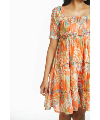 Orange Tropical Short Frill Dress 2