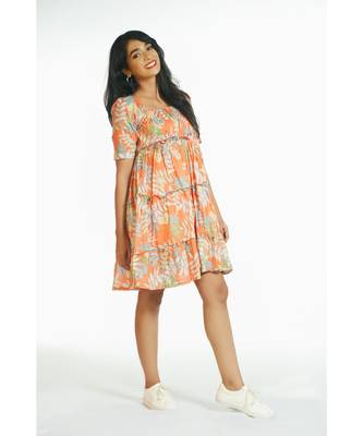 Orange Tropical Short Frill Dress 4