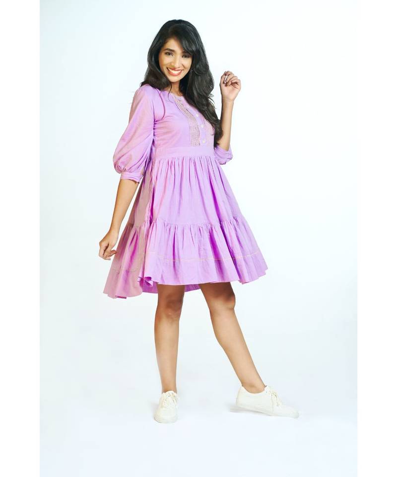 Lilac Pintuck Short Dress