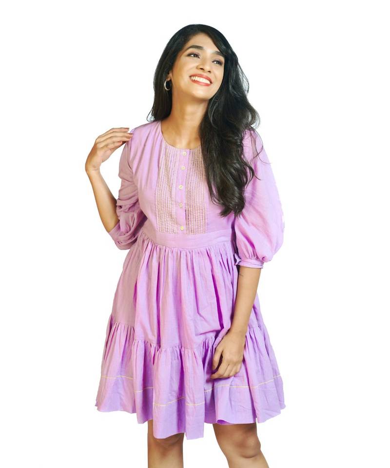 Lilac Pintuck Short Dress