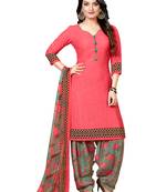 Peach  Crepe Printed Unstitched Salwar Suit Dress Material (Free Size)