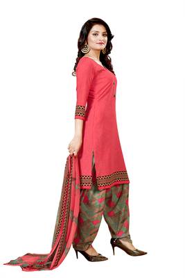 Peach  Crepe Printed Unstitched Salwar Suit Dress Material (Free Size) 2