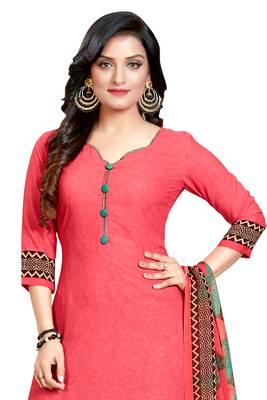Peach  Crepe Printed Unstitched Salwar Suit Dress Material (Free Size) 3
