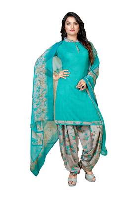 Sky Blue  Crepe Printed Unstitched Salwar Suit Dress Material (Free Size) 1