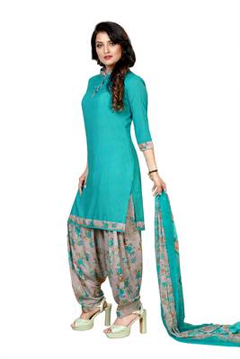 Sky Blue  Crepe Printed Unstitched Salwar Suit Dress Material (Free Size) 2