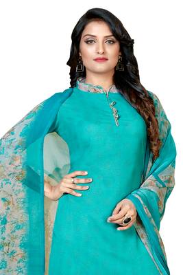 Sky Blue  Crepe Printed Unstitched Salwar Suit Dress Material (Free Size) 3