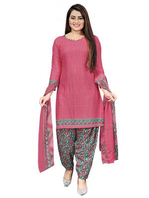 Peach  Crepe Printed Unstitched Salwar Suit Dress Material (Free Size) 1