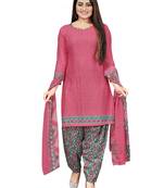 Peach  Crepe Printed Unstitched Salwar Suit Dress Material (Free Size)
