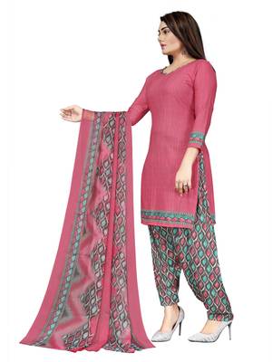 Peach  Crepe Printed Unstitched Salwar Suit Dress Material (Free Size) 2