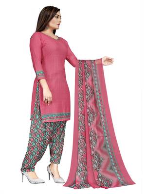 Peach  Crepe Printed Unstitched Salwar Suit Dress Material (Free Size) 3