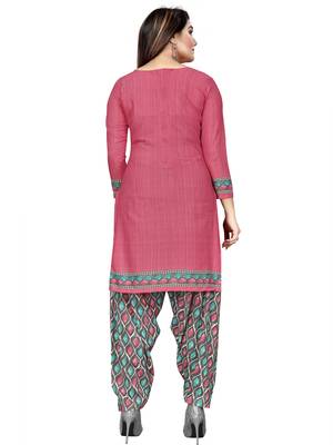 Peach  Crepe Printed Unstitched Salwar Suit Dress Material (Free Size) 4