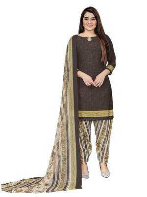 Brown  Crepe Printed Unstitched Salwar Suit Dress Material (Free Size) 1