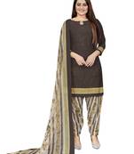 Brown  Crepe Printed Unstitched Salwar Suit Dress Material (Free Size)