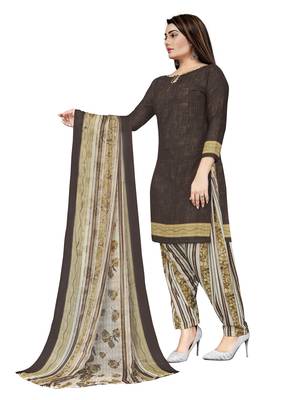 Brown  Crepe Printed Unstitched Salwar Suit Dress Material (Free Size) 2
