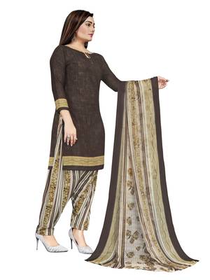 Brown  Crepe Printed Unstitched Salwar Suit Dress Material (Free Size) 3
