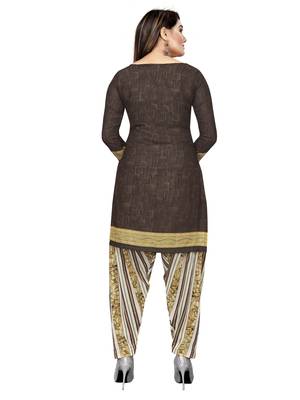 Brown  Crepe Printed Unstitched Salwar Suit Dress Material (Free Size) 4