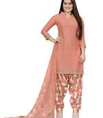Peach Crepe Printed Unstitched Salwar Suit Dress Material (Free Size)