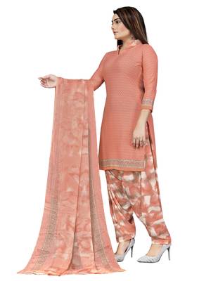 Peach Crepe Printed Unstitched Salwar Suit Dress Material (Free Size) 2