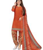 Orange  Crepe Printed Unstitched Salwar Suit Dress Material (Free Size)