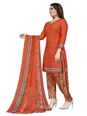 Orange  Crepe Printed Unstitched Salwar Suit Dress Material (Free Size) 2