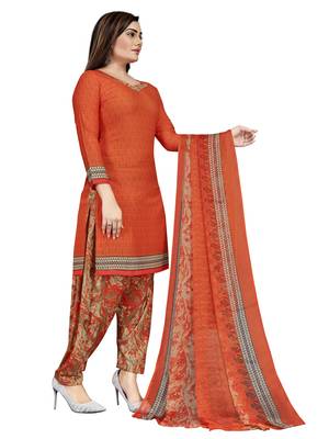Orange  Crepe Printed Unstitched Salwar Suit Dress Material (Free Size) 3