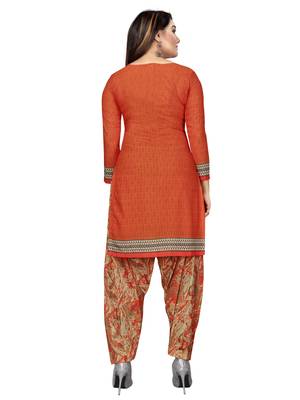 Orange  Crepe Printed Unstitched Salwar Suit Dress Material (Free Size) 4