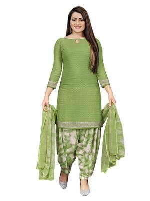 Green  Crepe Printed Unstitched Salwar Suit Dress Material (Free Size) 1