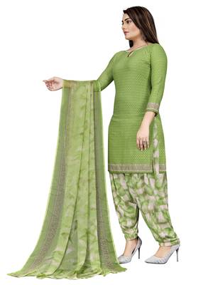 Green  Crepe Printed Unstitched Salwar Suit Dress Material (Free Size) 2