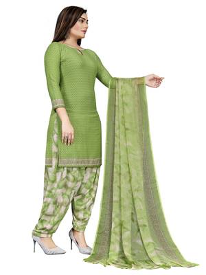 Green  Crepe Printed Unstitched Salwar Suit Dress Material (Free Size) 3