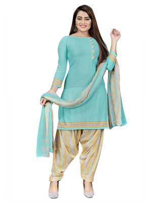 Light Blue  Crepe Printed Unstitched Salwar Suit Dress Material (Free Size) 1