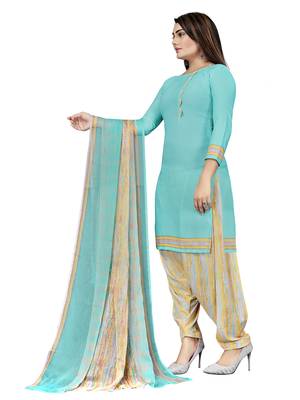 Light Blue  Crepe Printed Unstitched Salwar Suit Dress Material (Free Size) 2