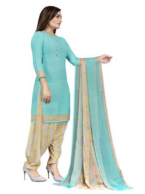 Light Blue  Crepe Printed Unstitched Salwar Suit Dress Material (Free Size) 3