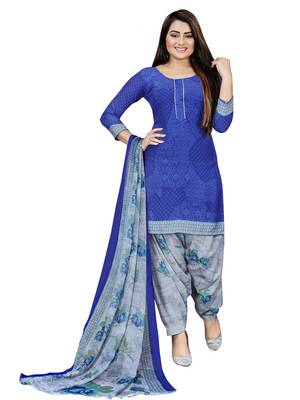 Blue  Crepe Printed Unstitched Salwar Suit Dress Material (Free Size) 1