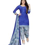 Blue  Crepe Printed Unstitched Salwar Suit Dress Material (Free Size)