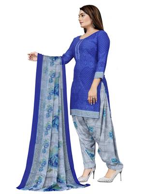 Blue  Crepe Printed Unstitched Salwar Suit Dress Material (Free Size) 2