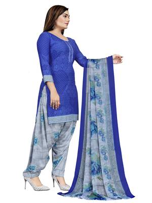 Blue  Crepe Printed Unstitched Salwar Suit Dress Material (Free Size) 3