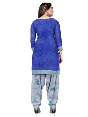 Blue  Crepe Printed Unstitched Salwar Suit Dress Material (Free Size) 4