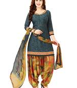 Gray  Crepe Printed Unstitched Salwar Suit Dress Material (Free Size)