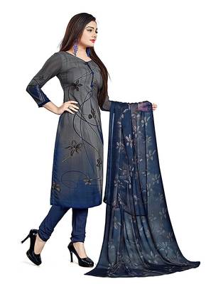 Blue  Crepe Printed Unstitched Salwar Suit Dress Material (Free Size) 2