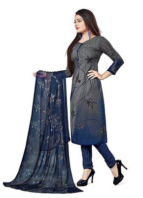 Blue  Crepe Printed Unstitched Salwar Suit Dress Material (Free Size) 3